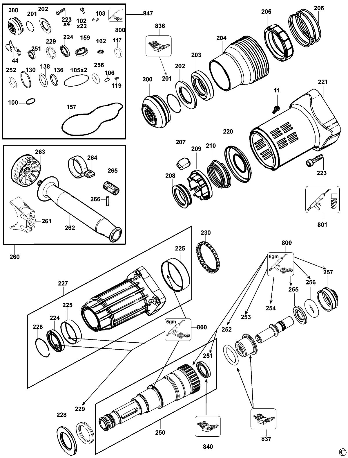 tool holder Diagram and Parts List for D25730K-AR Type 1 Black and Decker Hammer